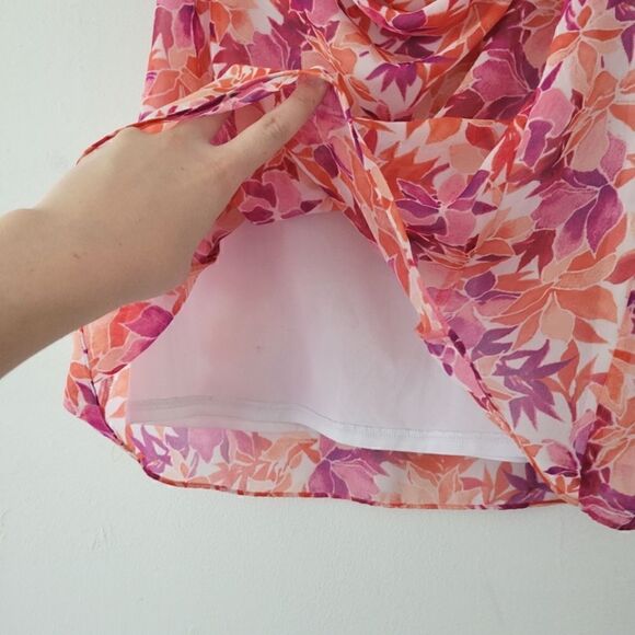 Ann Taylor Pink/Orange Draped Neck Sleeveless Blouse XS Chiffon - Picture 5 of 6